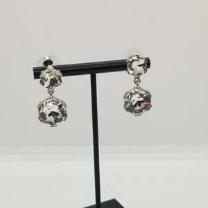 silver tone two tier large rhinestone dangle drop earrings